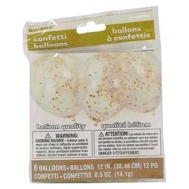 Haza - Ballon transparent mit Goldkonfetti 6 Stück 30cm | 12 Stück