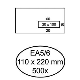 Hermes - Enveloppe EA5/6 110x220mm fenêtre 3x10droite autocollante 500 pièces