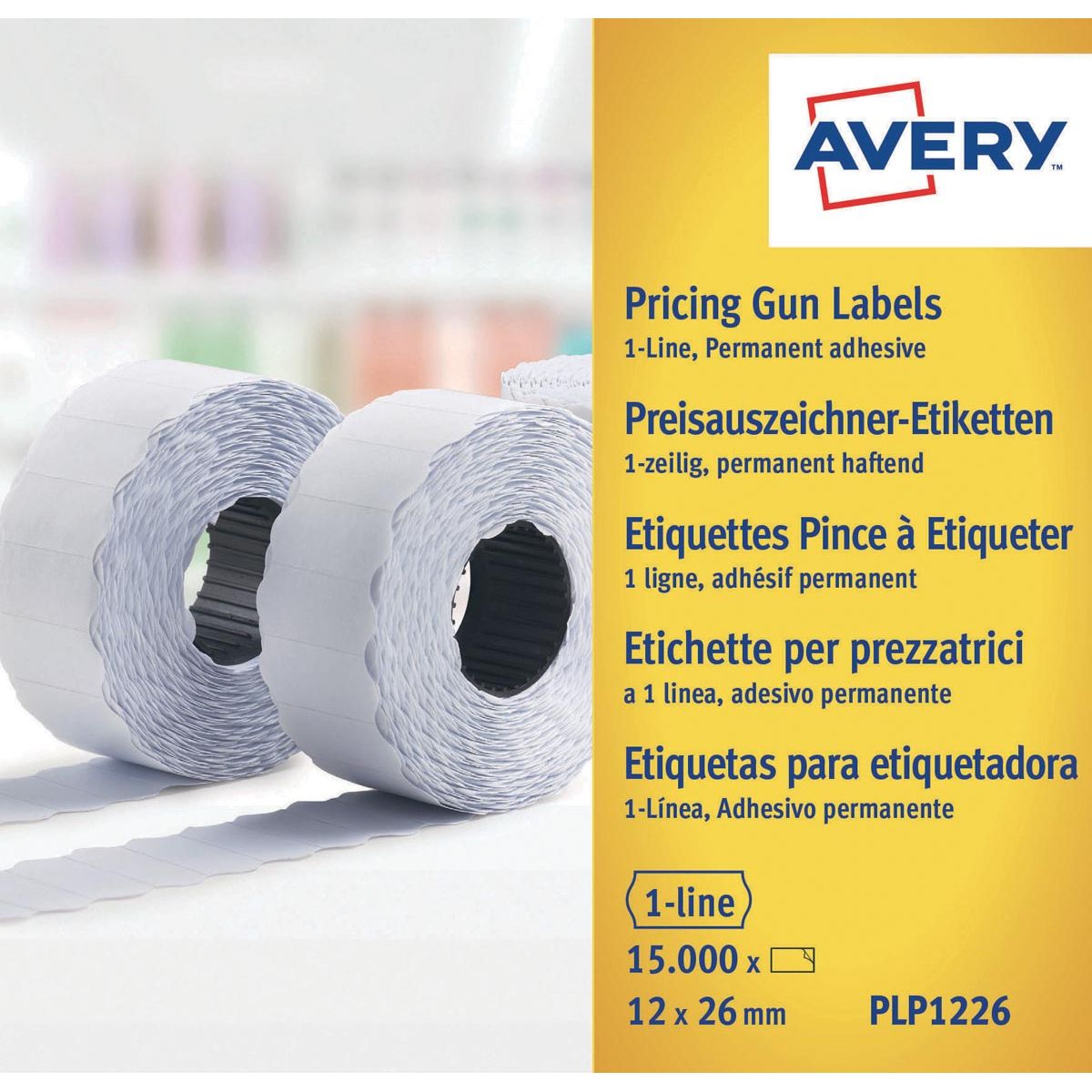 Avery - Étiquettes YPLP1226 pour étiquette de prix permanente, ft 12 x 26 mm, 15 000 étiquettes, jaune