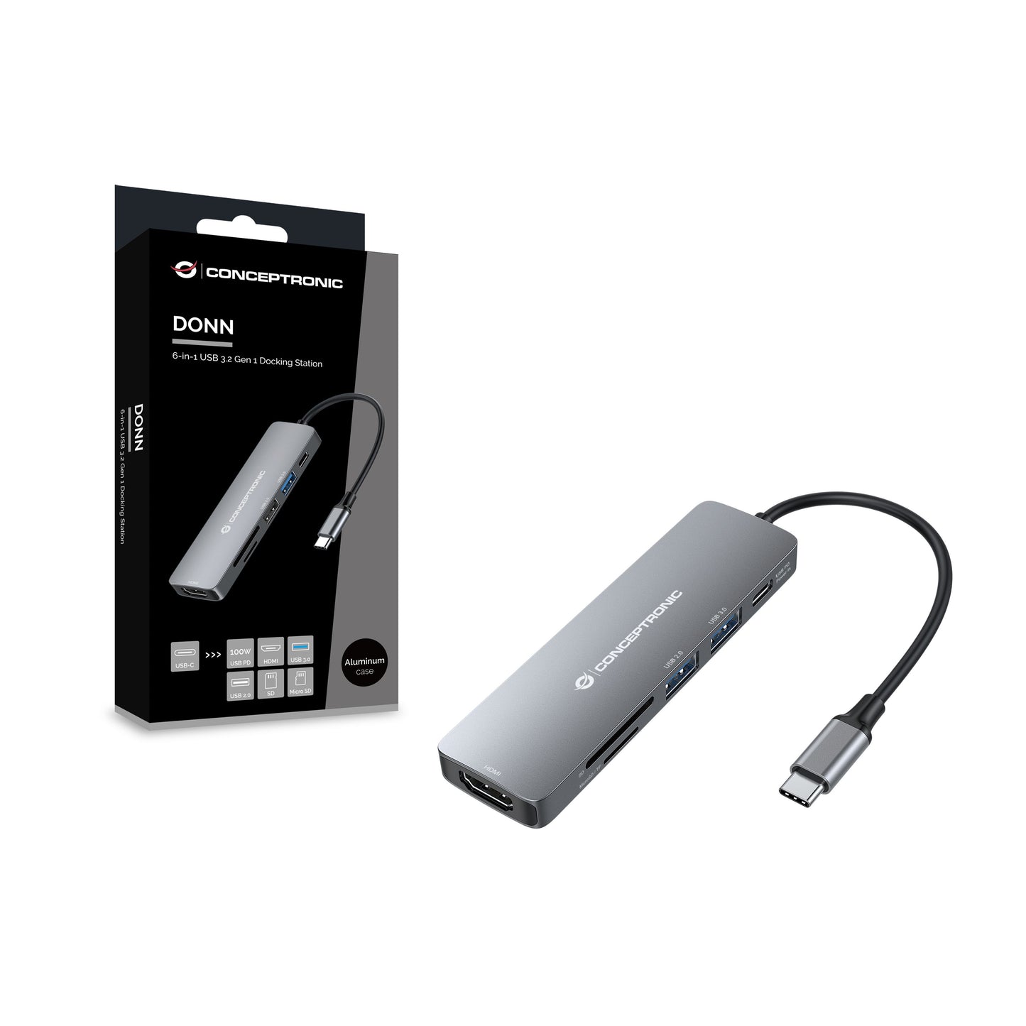 CONCEPTRONIC - DONN11G laptop dock poortreplicator Bedraad USB 3.2 Gen 1 (3.1 Gen 1) Type-C Grijs
