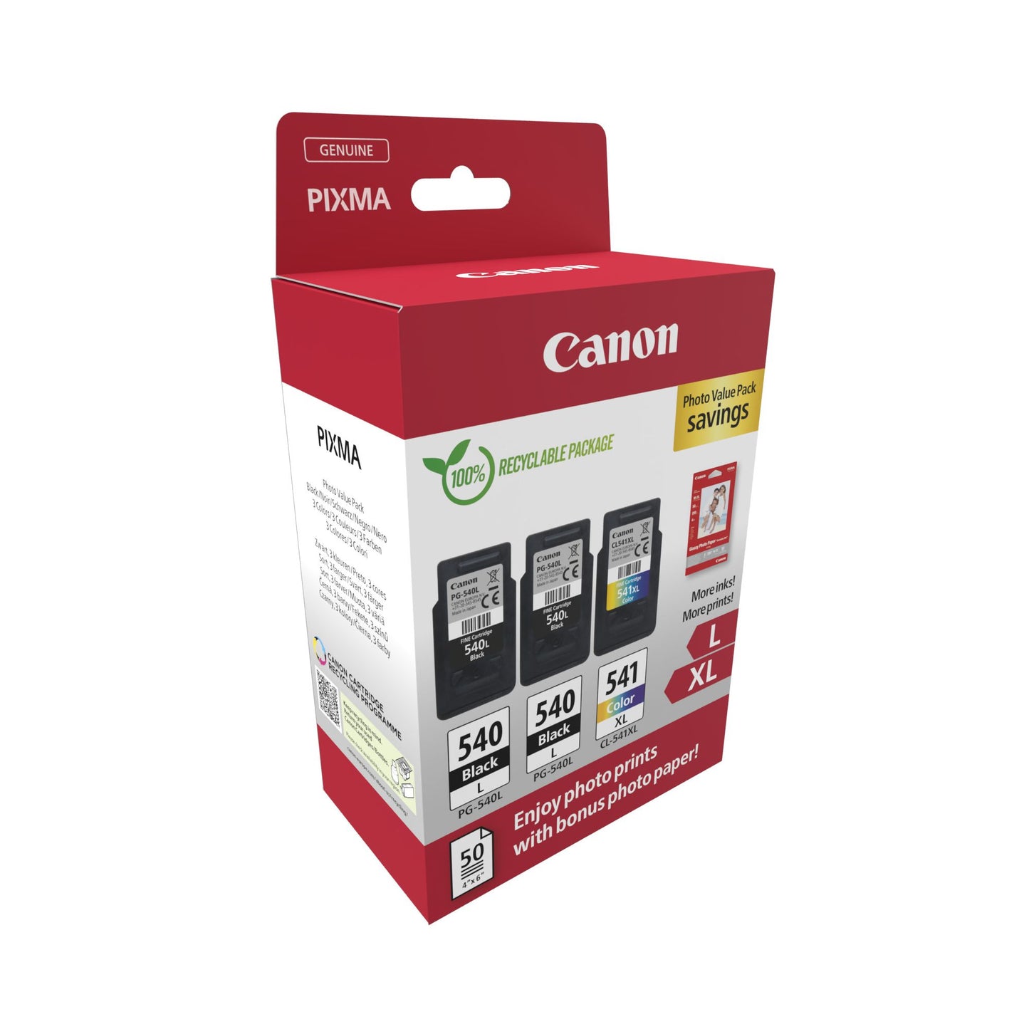Canon - pack économique photo 2 x PG-540L + 1 x CL-541XL, 300 400 pages, OEM 5224B015, 4 couleurs