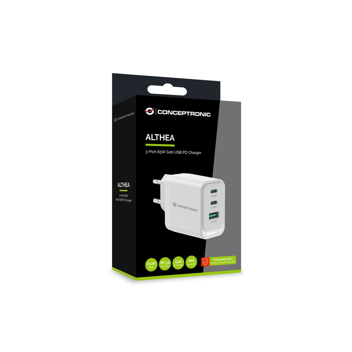CONCEPTRONIC - ALTHEA21W65 oplader voor mobiele apparatuur Universeel Wit AC Snel opladen Binnen