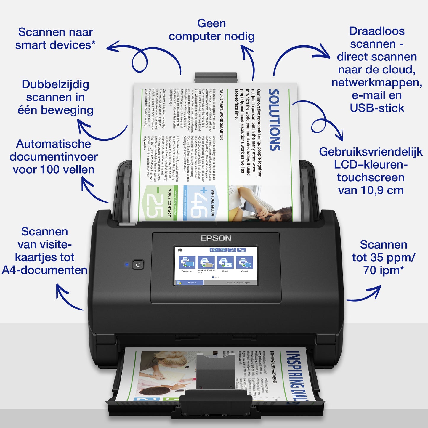 Epson - WorkForce ES-580W, A4 automatische duplexscanner met Wi-Fi en gebruiksvriendelijk touchscreen