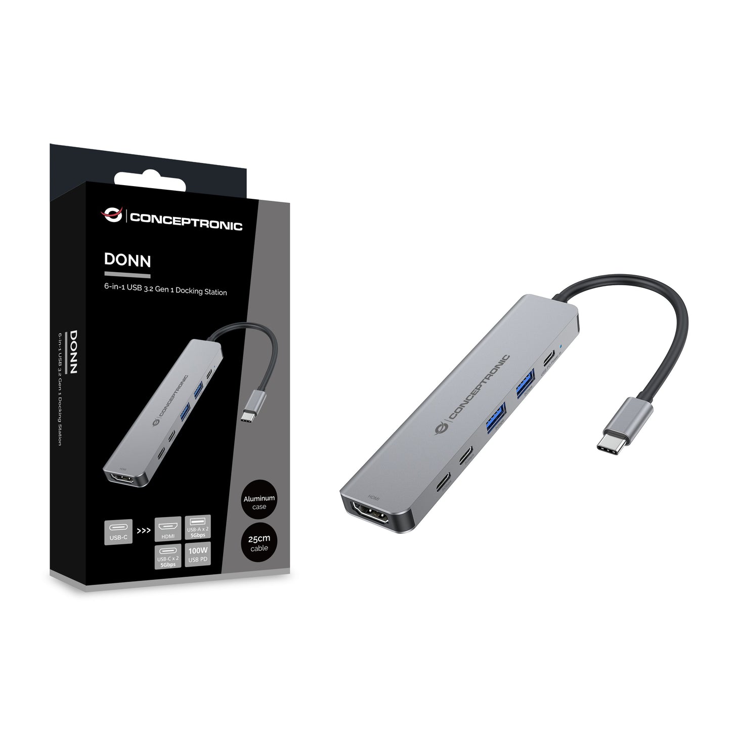 CONCEPTRONIC - DONN33G laptop dock poortreplicator Bedraad USB 3.2 Gen 1 (3.1 Gen 1) Type-C Zilver