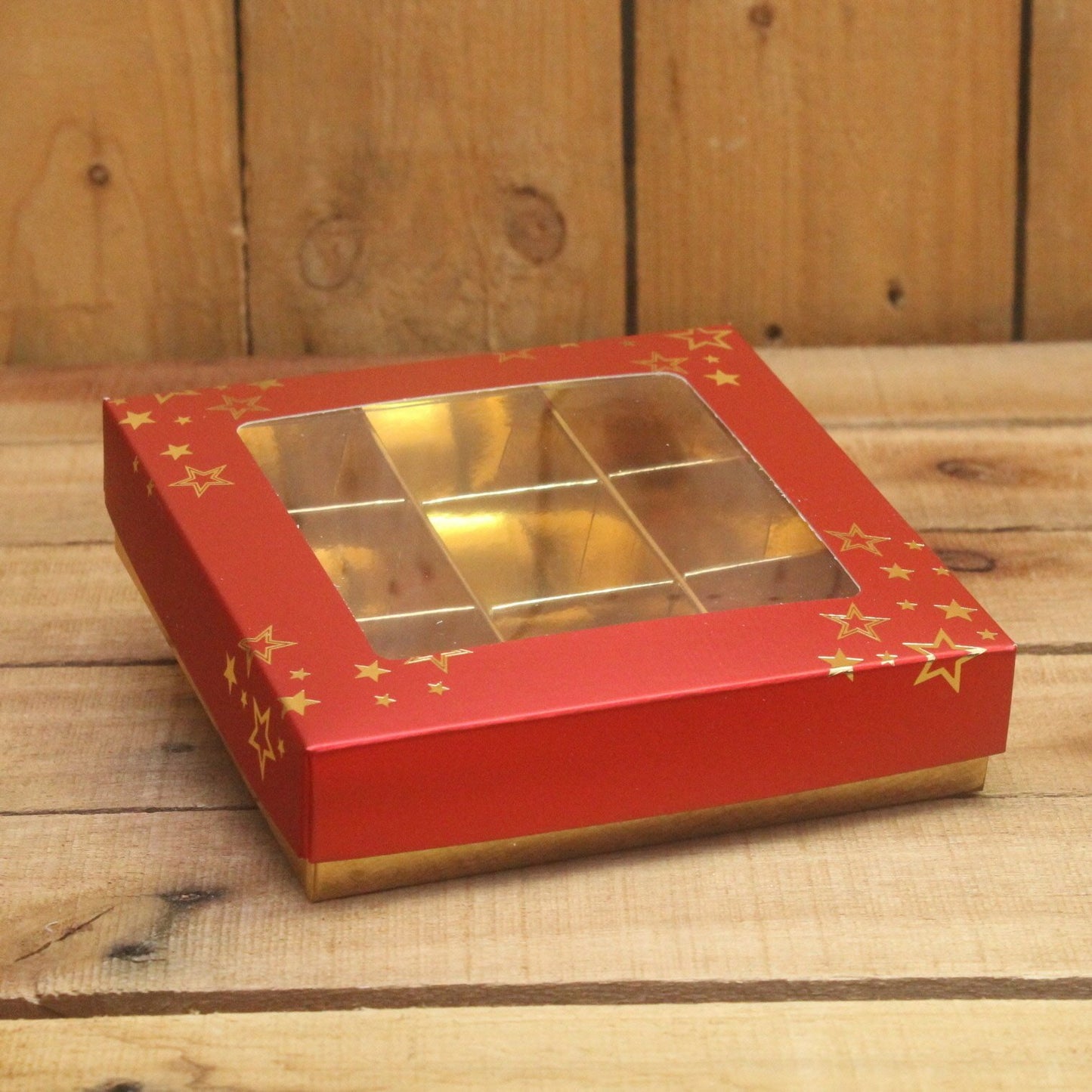 Klika - Bonbon doosjes Chocolade doosje Rood mat sterren kubus transparante banderol Kerst 24 stuks