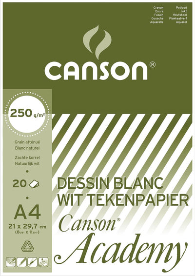 Canson - papier à dessin Academy, 250 g, pi 21 x 29,7 cm, A4, bloc de 20 feuilles
