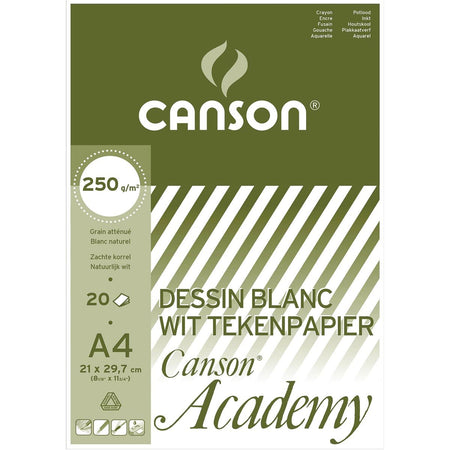 Canson - papier à dessin Academy, 250 g, pi 21 x 29,7 cm, A4, bloc de 20 feuilles