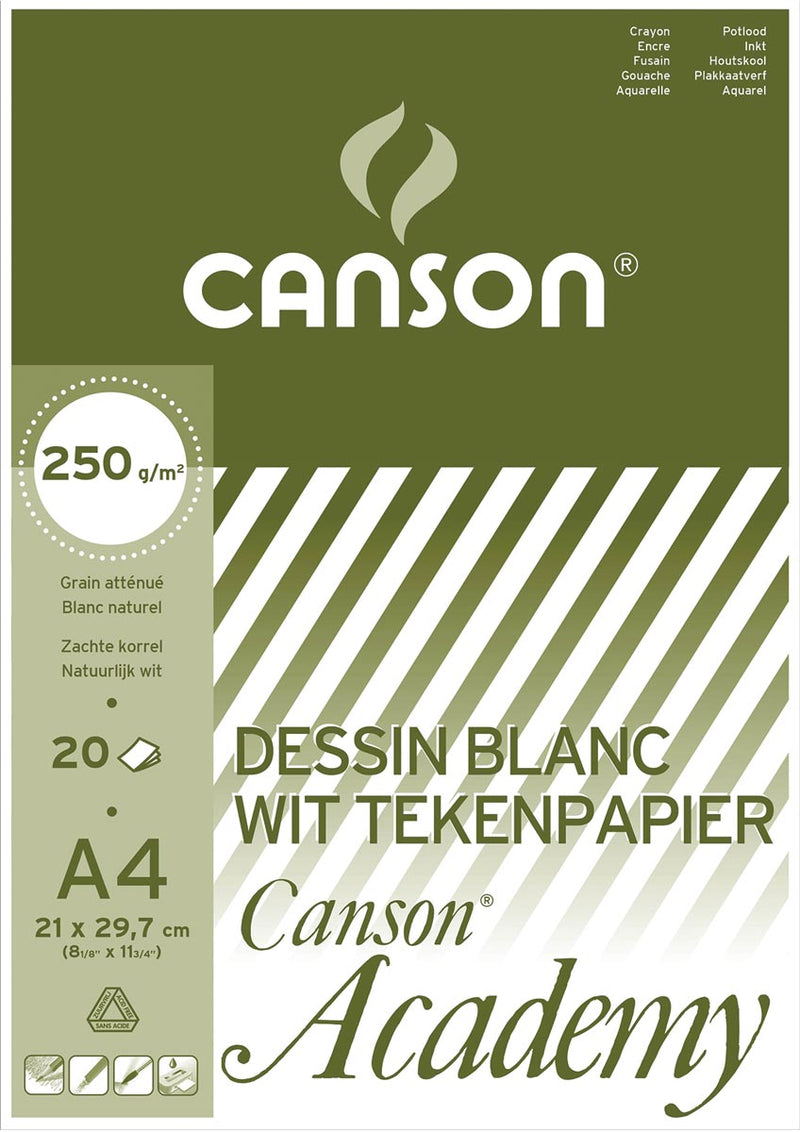 Canson - papier à dessin Academy, 250 g, pi 21 x 29,7 cm, A4, bloc de 20 feuilles
