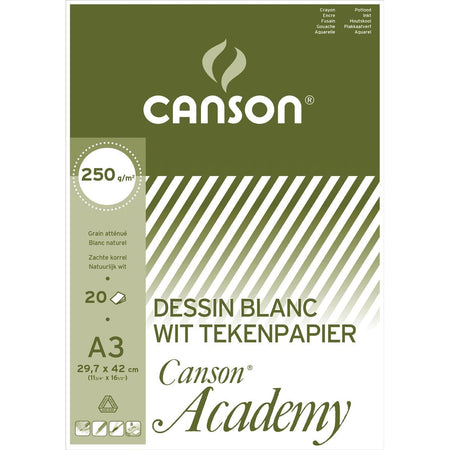 Canson - papier à dessin Academy, 250 g, pi 29,7 x 42 cm, A3, bloc de 20 feuilles