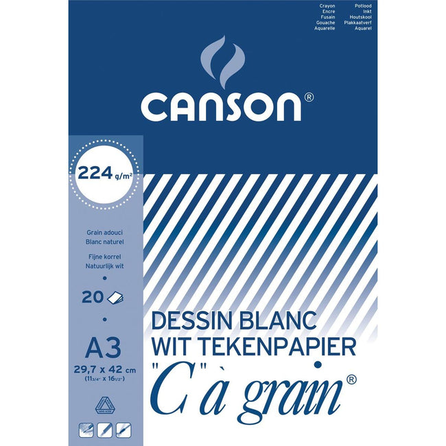 Canson - Bloc de dessin C à grain 224 g / m², FT 29,7 x 42 cm (A3)