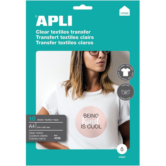 APLI - T -Shirt -Transferpapier für helles oder weißes Textil, Pack mit 10 Blättern