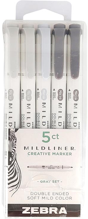 ZEBRA -   MILDLINER markeerstift, dubbele punt, G set, etui van 5 stuks, grijstinten