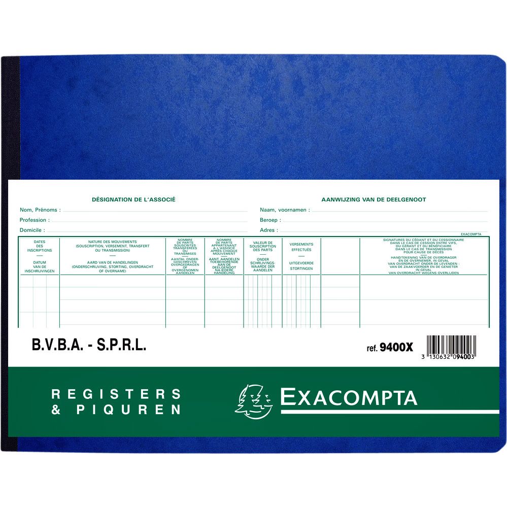 Exacompta -  Register piqure aandeelhouder bvba/sprl 80vel | 5 stuks