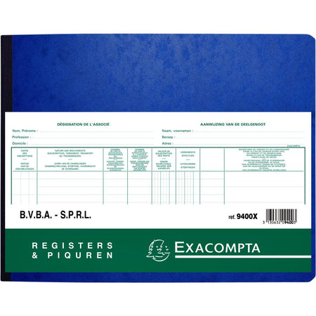 Exacompta - Registre Piqure actionnaire BVBA/ SPRL 320x240mm 80 feuilles vert | 5 pièces