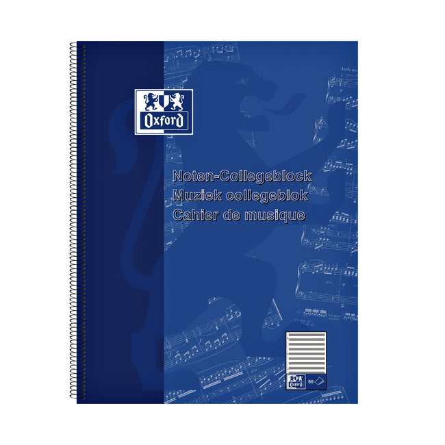 Oxford -  Collegeblok A4+ muziek 4-gaats 100 pagina's 80gr blauw