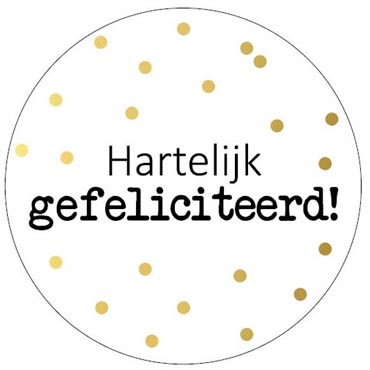 Klika -  KP etiket Hartelijk gefeliciteerd + stippen, diameter 40 mm, rol van 250 stuks