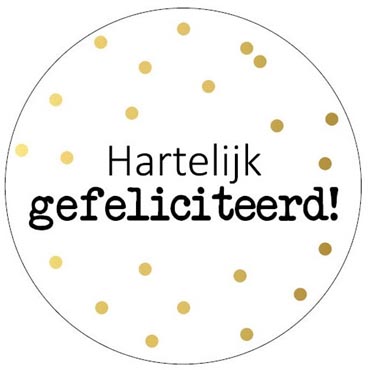 Merkloos - KP etiket Hartelijk gefeliciteerd + stippen, diameter 40 mm, rol van 250 stuks