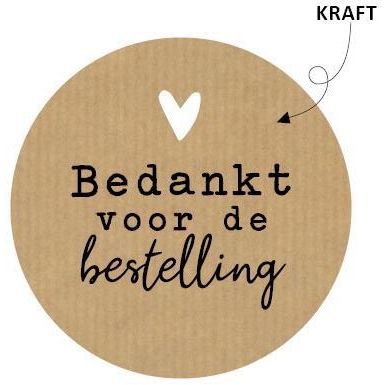 Klika -  KP etiket Bedankt voor de bestelling, kraft, diameter 50 mm, rol van 250 stuks
