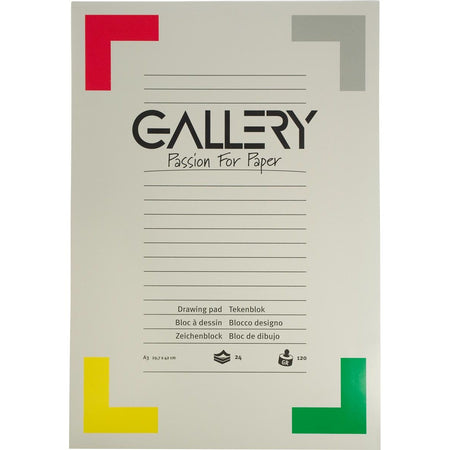 Gallery - papier à dessin, 120 g, ft 29,7 x 42 cm, A3, papier sans bois, bloc de 24 feuilles