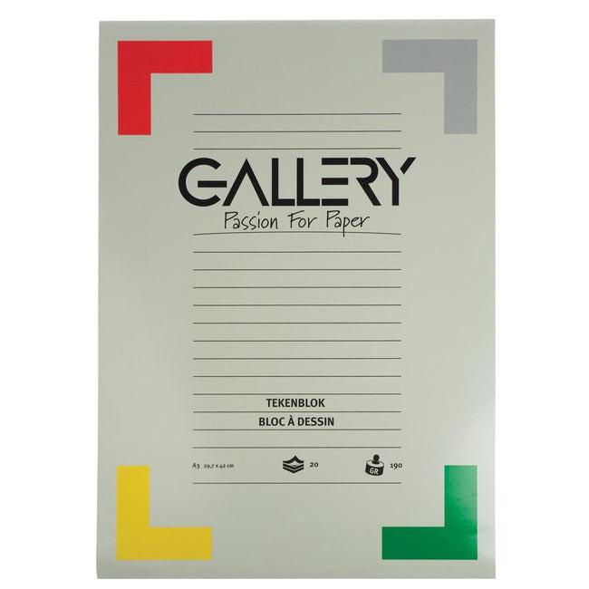 Gallery -   tekenpapier, 190 g, ft 29,7 x 42 cm, A3, extra zwaar houtvrij papier, blok van 20 vel