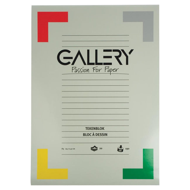 Gallery - Gallery tekenpapier, 190 g, ft 29,7 x 42 cm, A3, extra zwaar houtvrij papier, blok van 20 vel