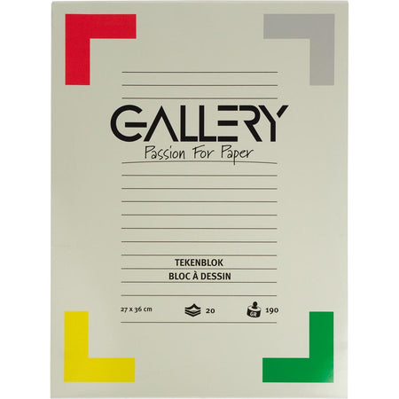 Gallery - papier à dessin, 190 g, ft 27 x 36 cm, papier extra épais sans bois, bloc de 20 feuilles