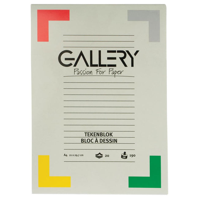 Gallery - Gallery tekenpapier, 190 g, ft 21 x 29,7 cm, A4, extra zwaar houtvrij papier, blok van 20 vel