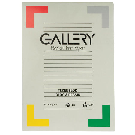 Gallery - papier à dessin, 190 g, ft 21 x 29,7 cm, A4, papier extra épais sans bois, bloc de 20 feuilles