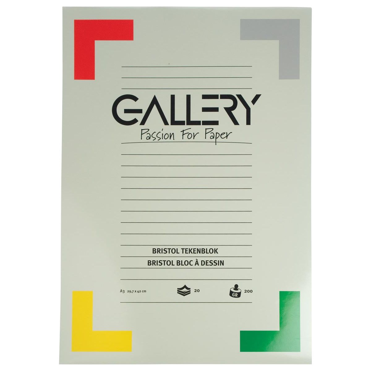 Gallery - Gallery Bristol tekenpapier, 200 g, ft 29,7 x 42 cm, A3, blok van 20 vel