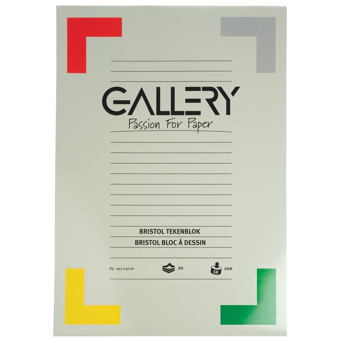 Gallery - Papier à dessin Bristol, 200 g, pi 29,7 x 42 cm, A3, bloc de 20 feuilles