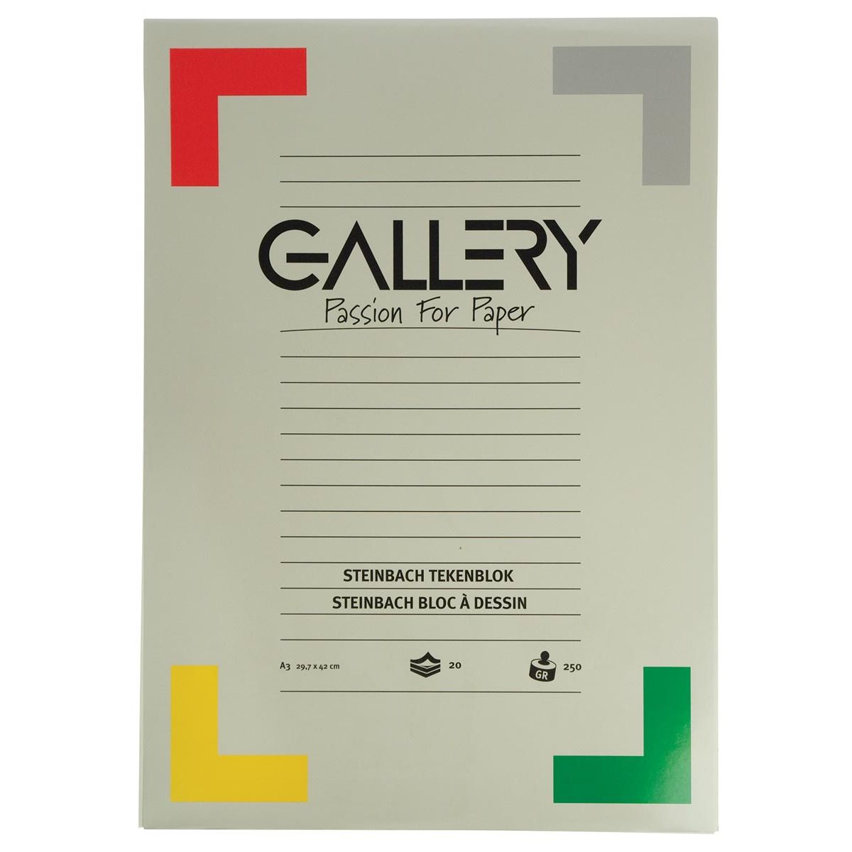 Gallery - Papier à dessin Steinbach, 250 g, ft 29,7 x 42 cm, A3, grainé, bloc de 20 feuilles