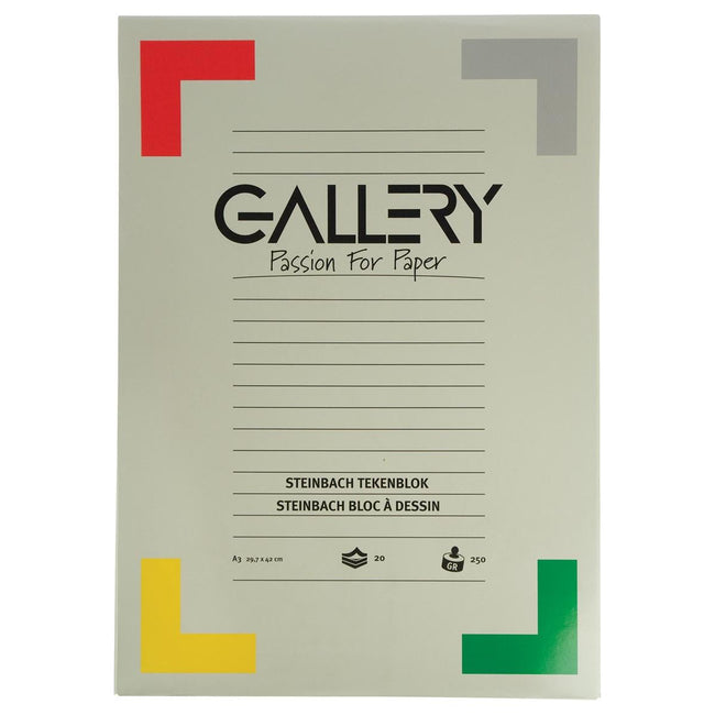 Gallery - Gallery Steinbach tekenpapier, 250 g, ft 29,7 x 42 cm, A3, gekorreld, blok van 20 vel