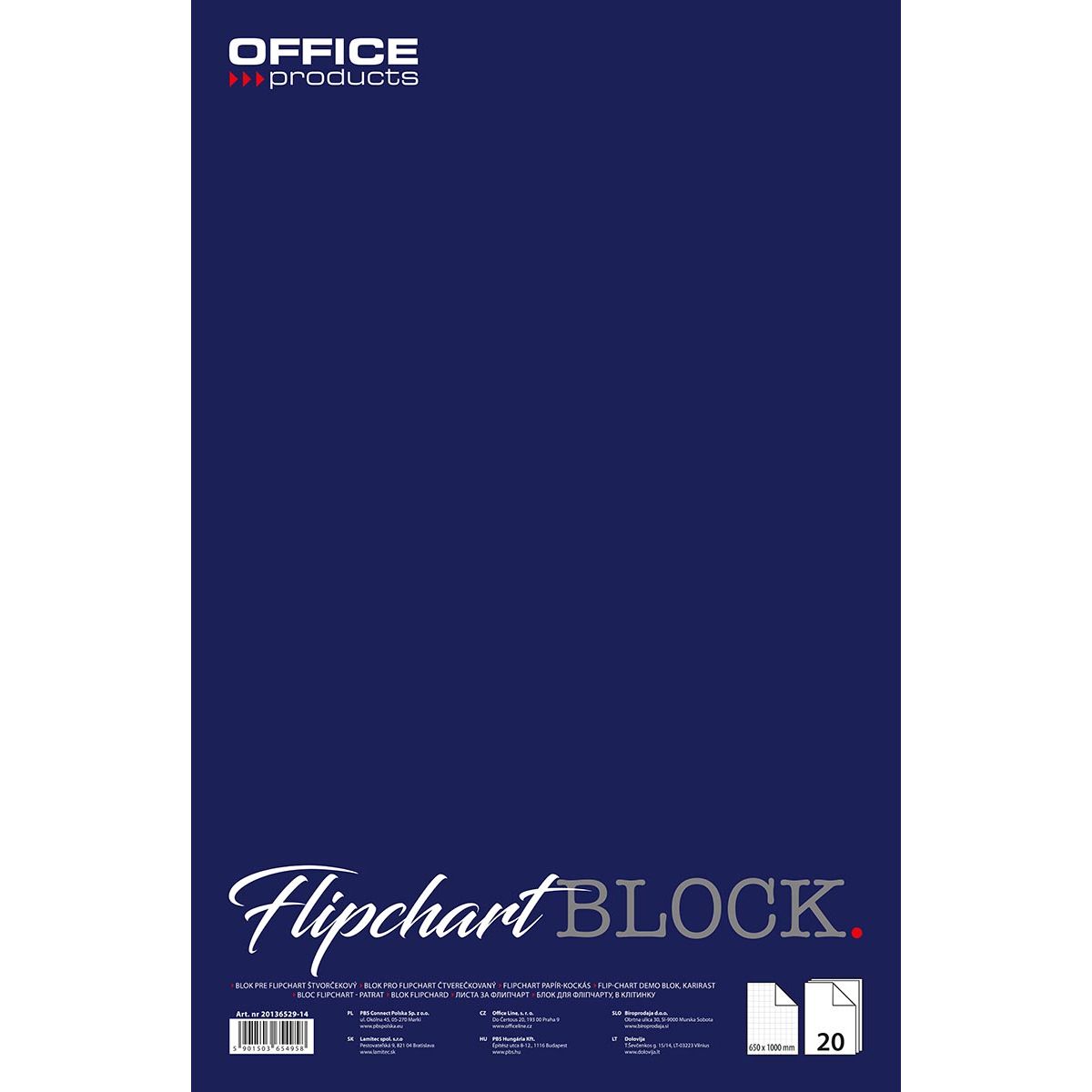 Produits OFFICE - bloc de paperboard, ft 65 x 100 cm, à carreaux, 20 feuilles