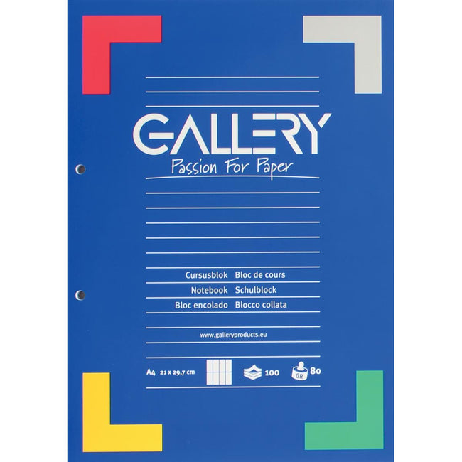 Gallery - bloc de cours, pi A4, 80 g/m², perforateur 2 trous, damier commercial, 100 feuilles