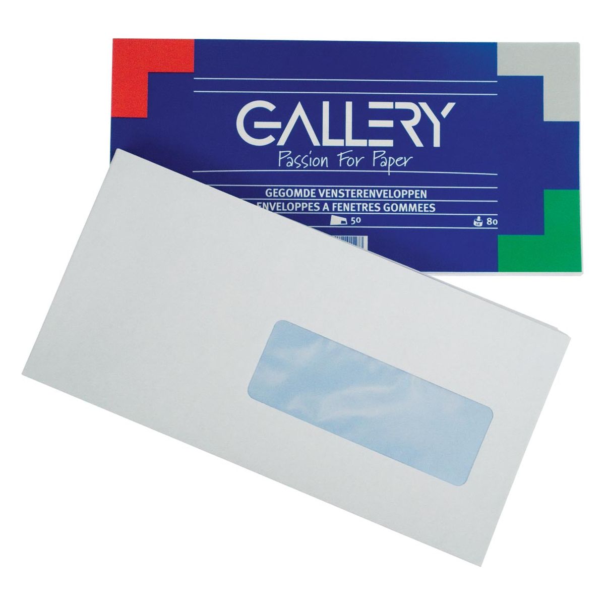 Gallery - Gallery enveloppen ft 114 x 229 mm, met venster rechts, gegomd, pak van 50 stuks