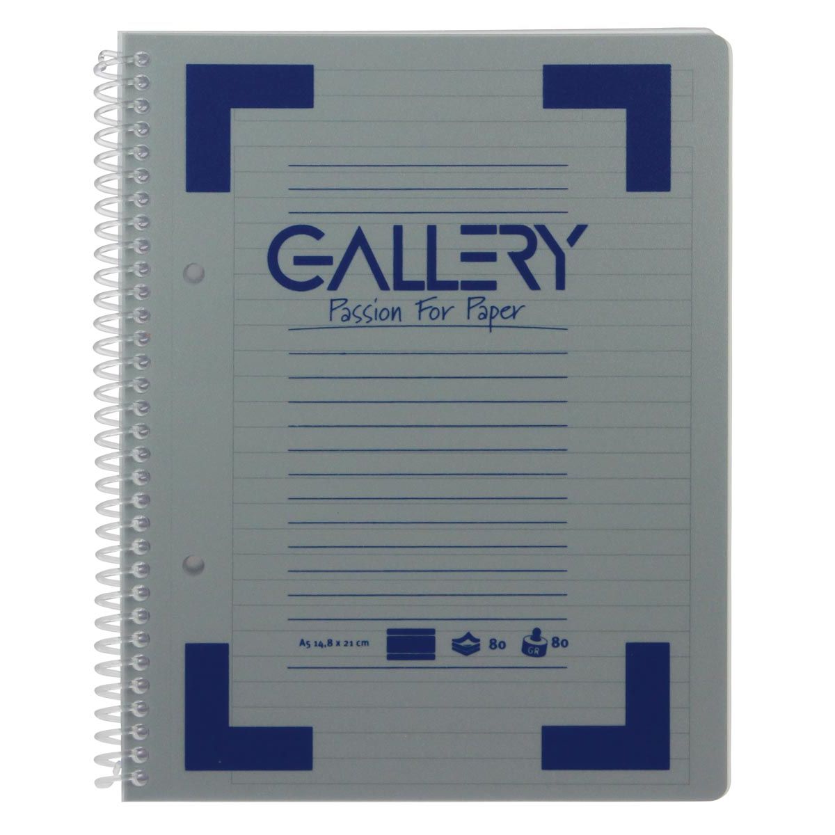 Galerie - Cahier à spirale traditionnel A5, ligné, couleurs assorties, 160 pages