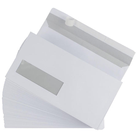 Galerie - enveloppes ft 110 x 220 mm, fenêtre à gauche, fermeture à bande, boîte de 500 pièces
