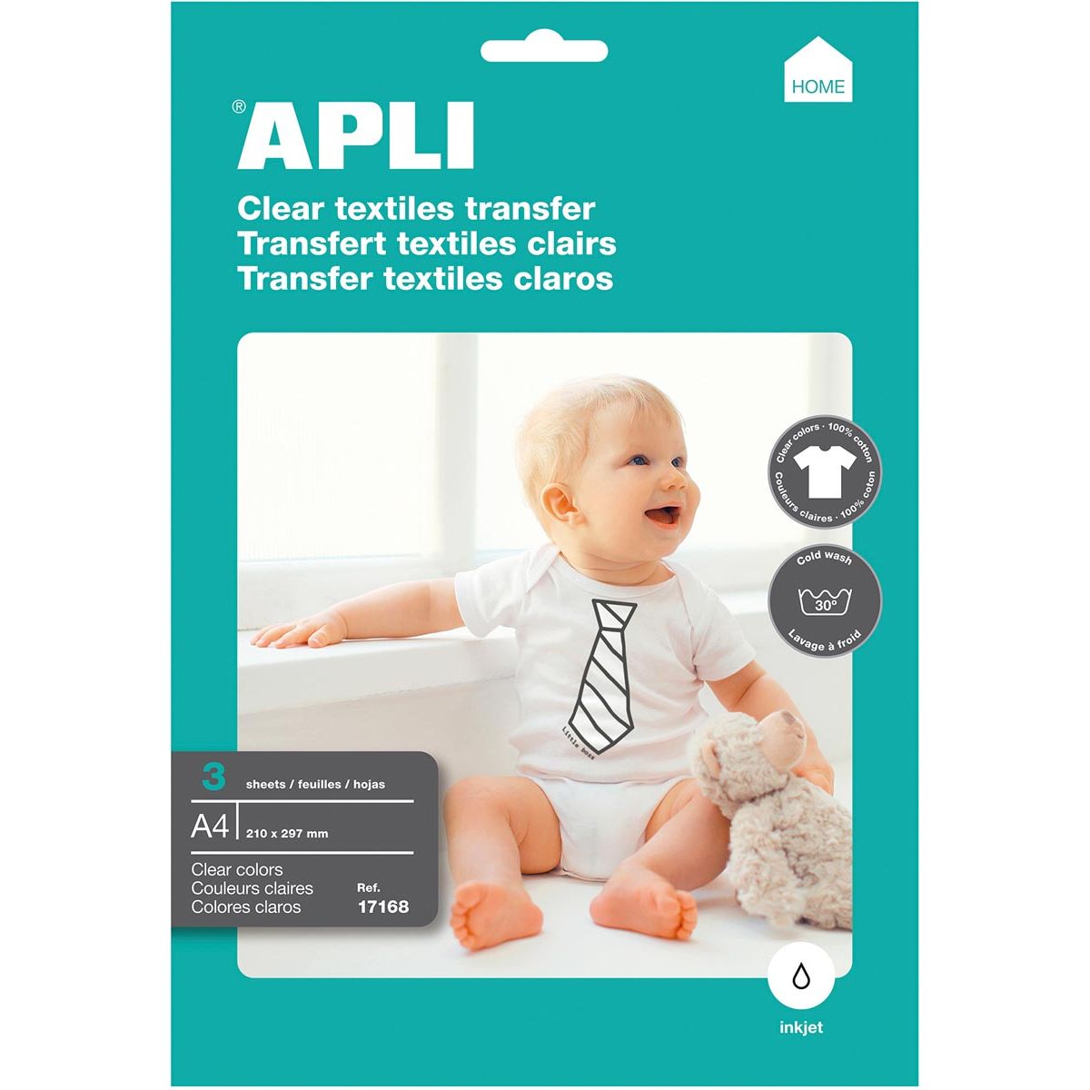 APLI - T -Shirt -Transferpapier für helles oder weißes Textil, Pack mit 3 Blättern