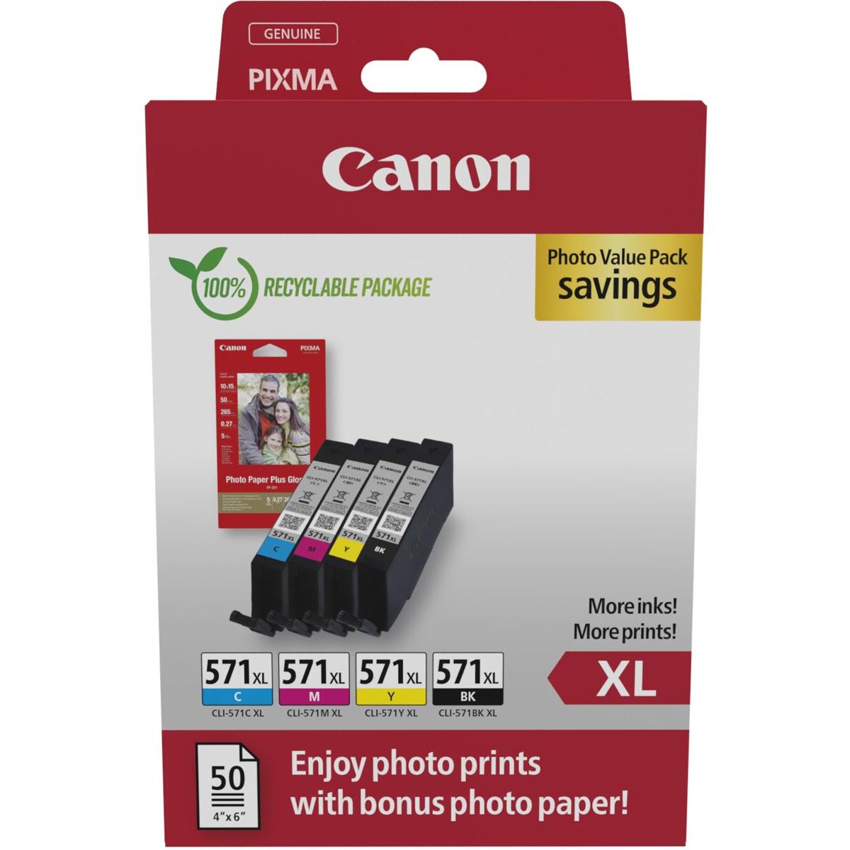 Canon -  photo value pack CLI-571XL, 375 895 foto's, OEM 0332C006, 4 kleuren