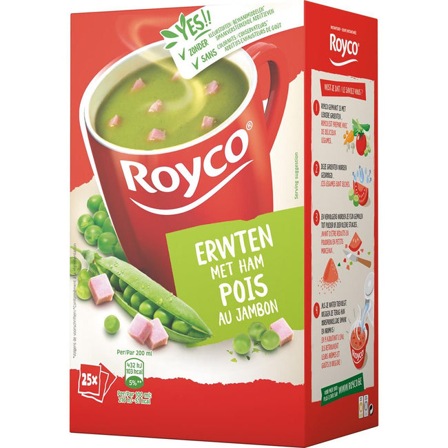 ROYCO - Poies classiques à soupe minute avec jambon, paquet de 25 sacs