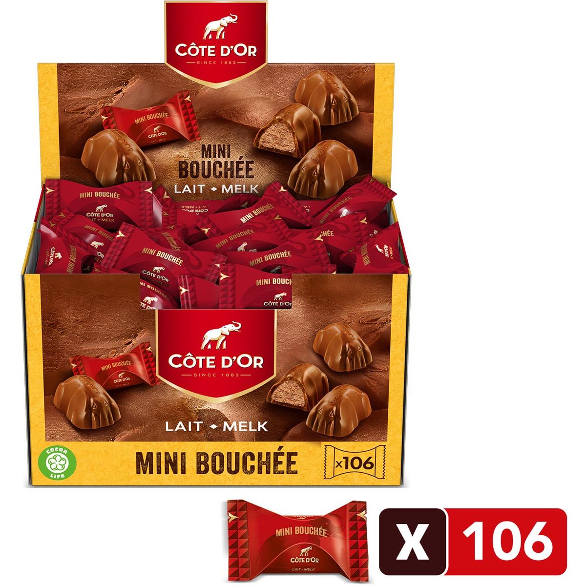 Côte d'Or -   chocolade mini Bouchée, melkchocolade met praliné, doos van 106 stuks