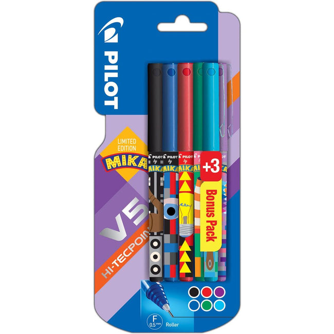Pilot - roller V-5 Mika, blister de 3+3 pièces gratuites en couleurs assorties
