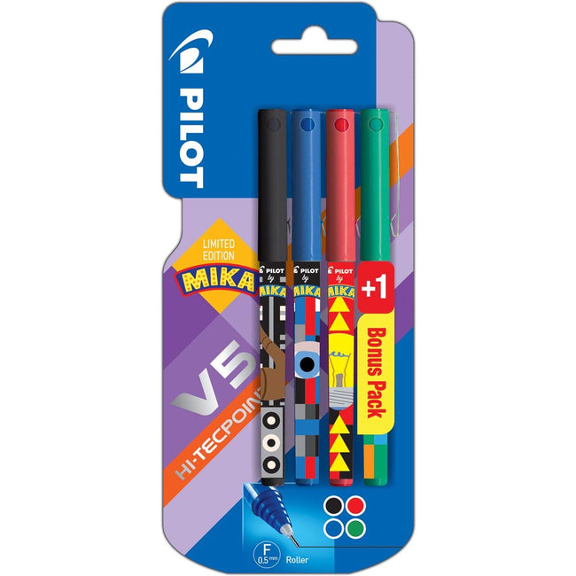 Pilot - roller V-5 Mika, blister de 3+1 pièces gratuites en couleurs assorties