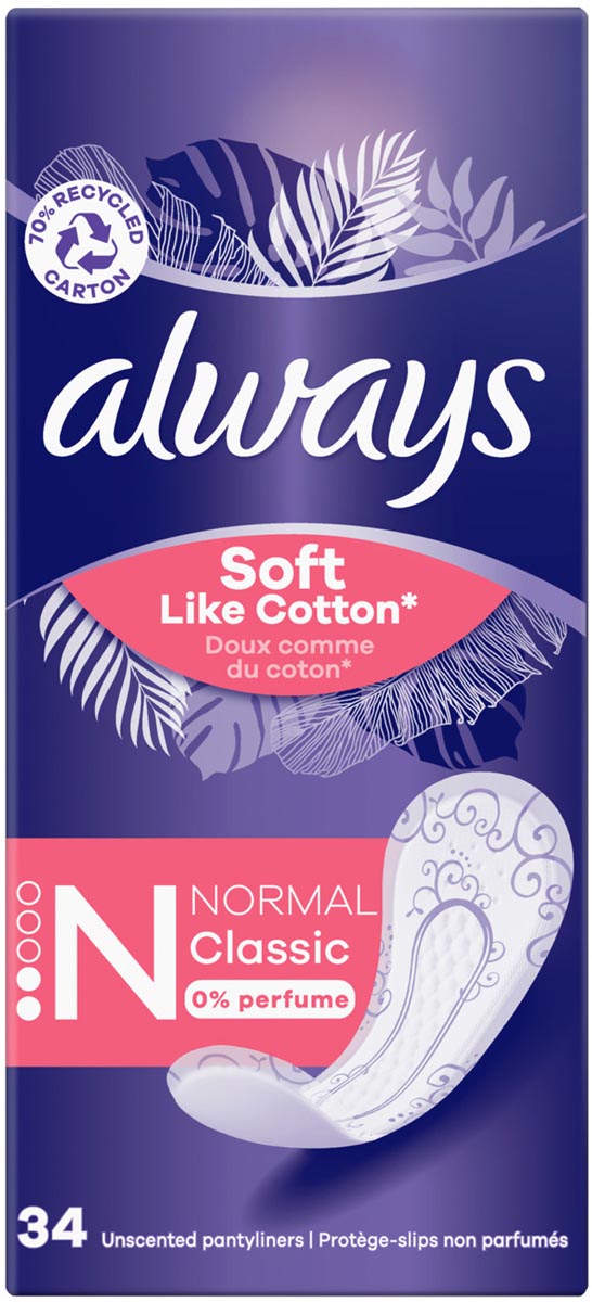 Always - Protège-slips Soft Like Cotton Normal Classic, paquet de 34 pièces