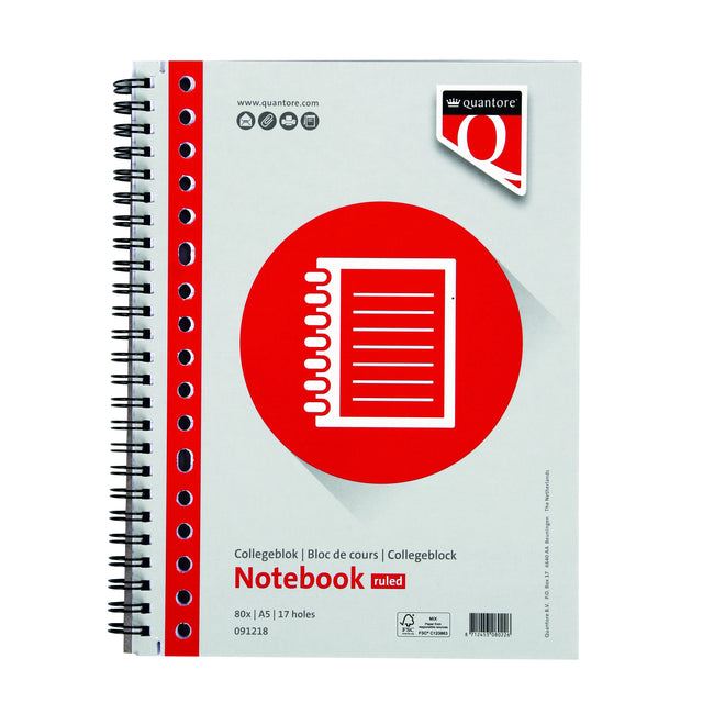 Quantore -  Collegeblok a5 lijn 17-gaats 160pg 70gr | 5 stuks