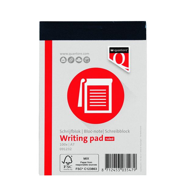 Quantore - Schreibblock A7-Linie 100 Blatt 60gr | 3 Stück