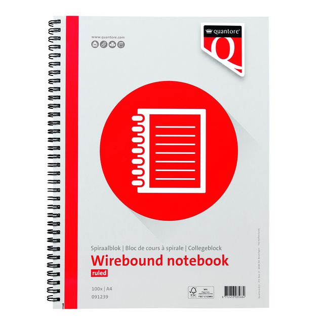 Quantore - Bloc spirale A4 ligne spirale 100 feuilles 70gr