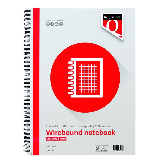 Quantore -  Spiraalblok A4 ruit 5mm 100vel 70gr