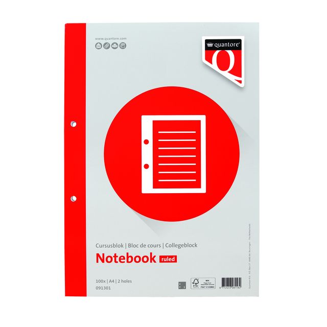 Quantore - Kursblock A4-Linie mit Rand 100 Blatt 80gr