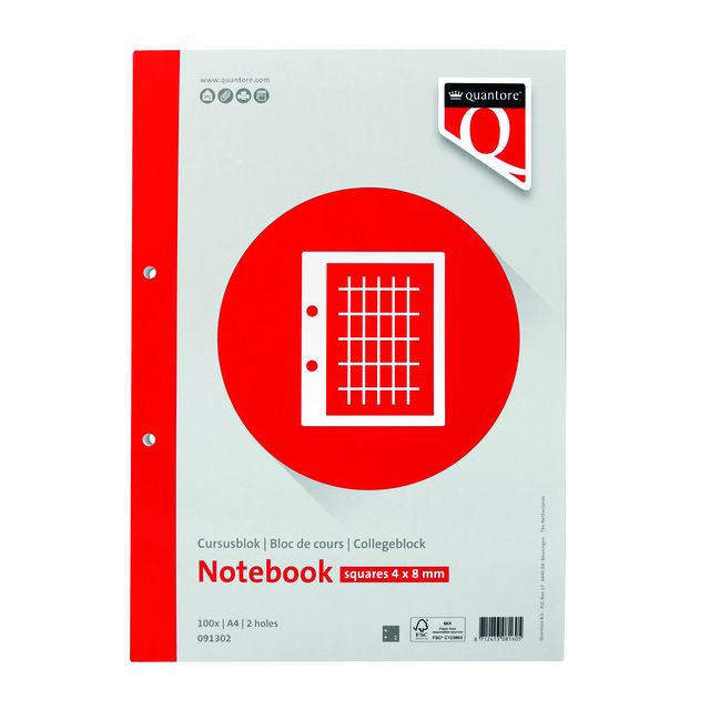 Quantore - Kursblock A4 Raute 4x8 kommerziell mit Rand | 5 Stück